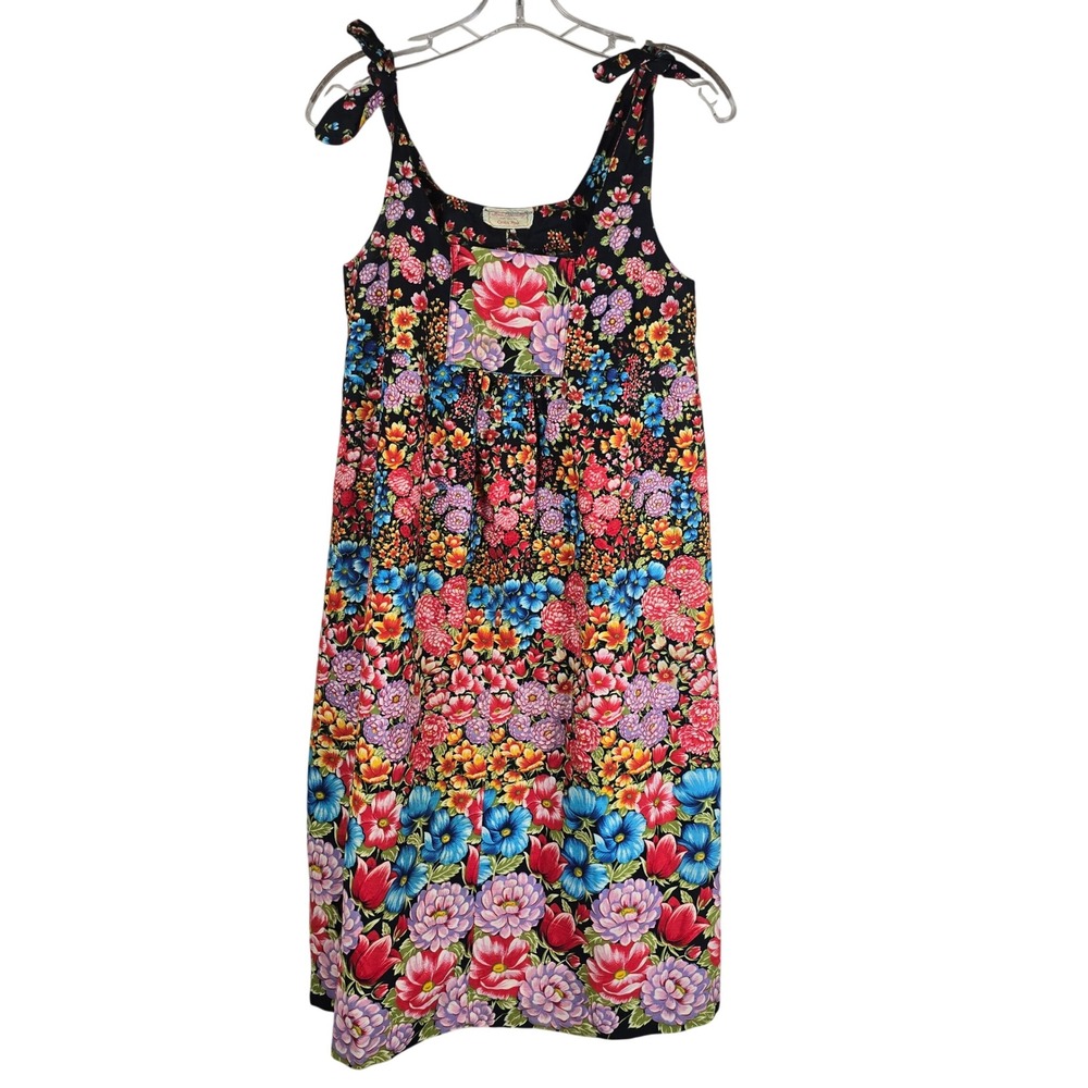 Vintage Handmade Floral Pinafore Dress with Pockets, Colorful Boho‎ Garden Party